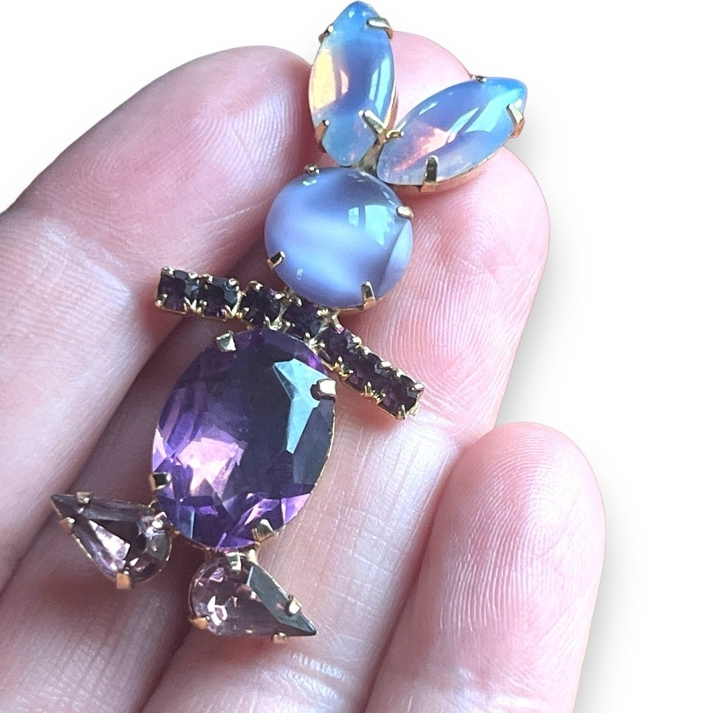 Vintage Rhinestone Rabbit Bunny Figural Pin Brooch - Picture 9 of 9